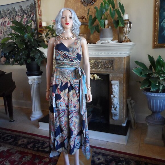 Scalan Theodore 100% Silk Blue Multi Jumpsuit w/Front Wrap Detail Size US 4 - Picture 2 of 16